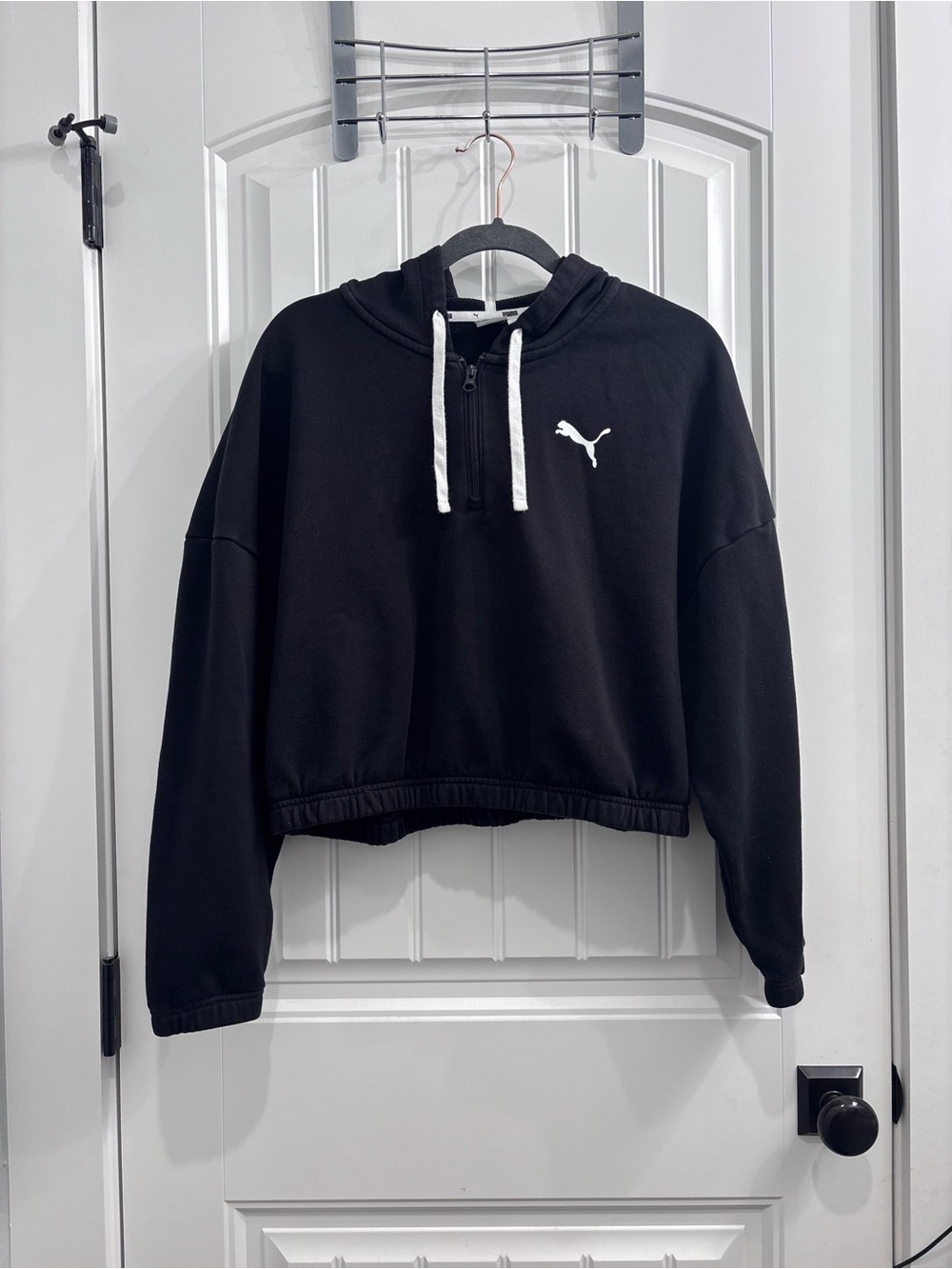 Puma Black Cropped Crewneck Sweater with White Logo